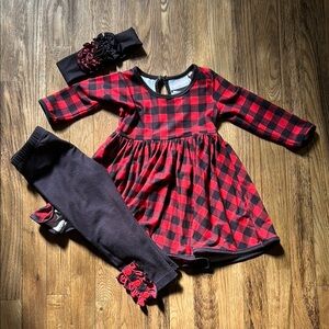 Charming Kids Red and Black Plaid Set